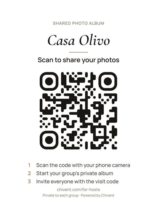 The printed card a host leaves out, with the place's QR code