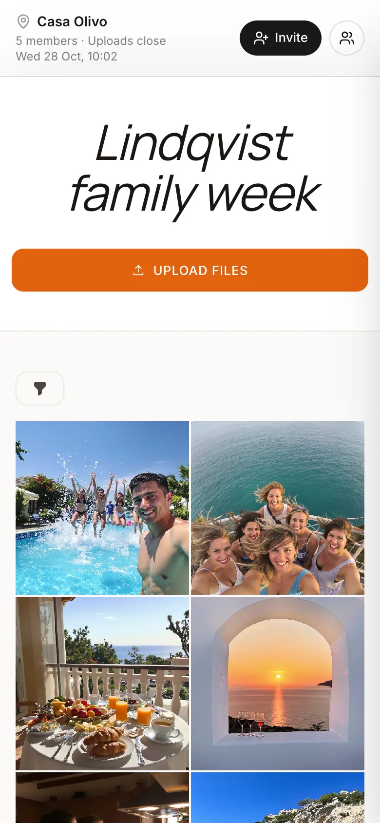 A group's private album on a phone, with their holiday photos