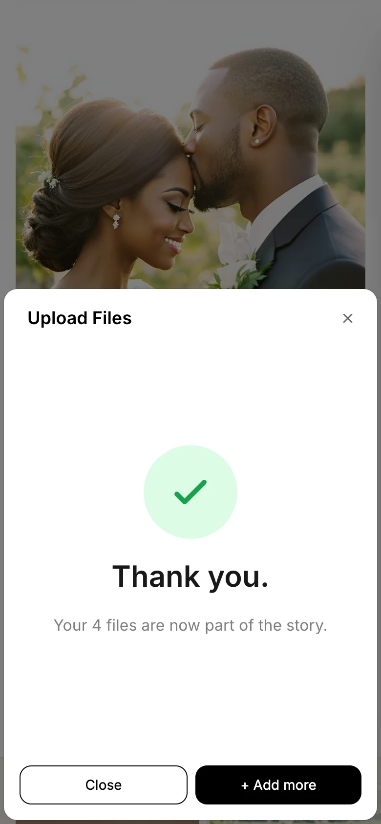 A thank-you screen: Your 4 files are now part of the story