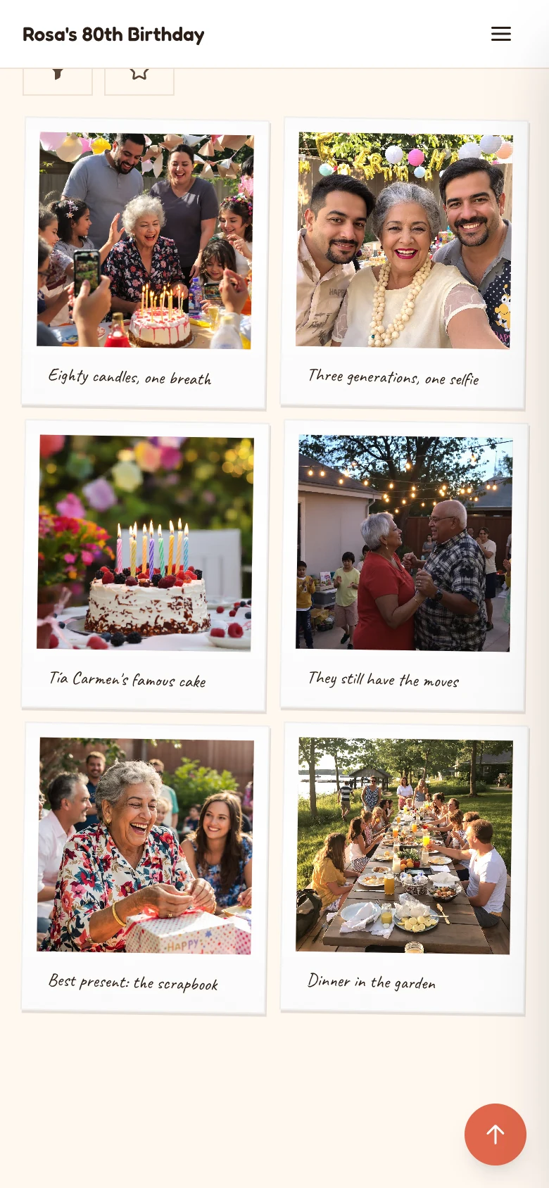 Photos shown as instant prints with handwritten captions