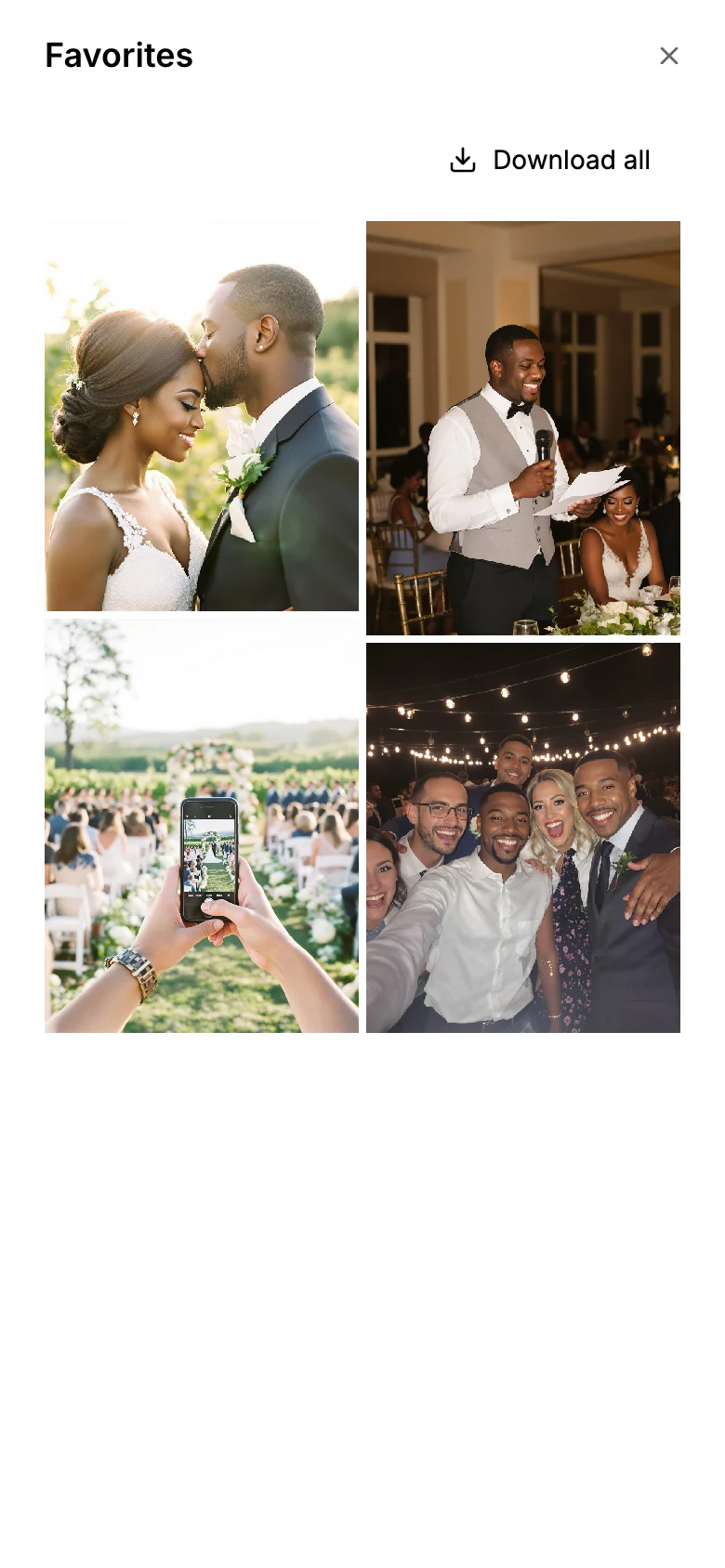 A guest's favorite wedding photos with a Download all button